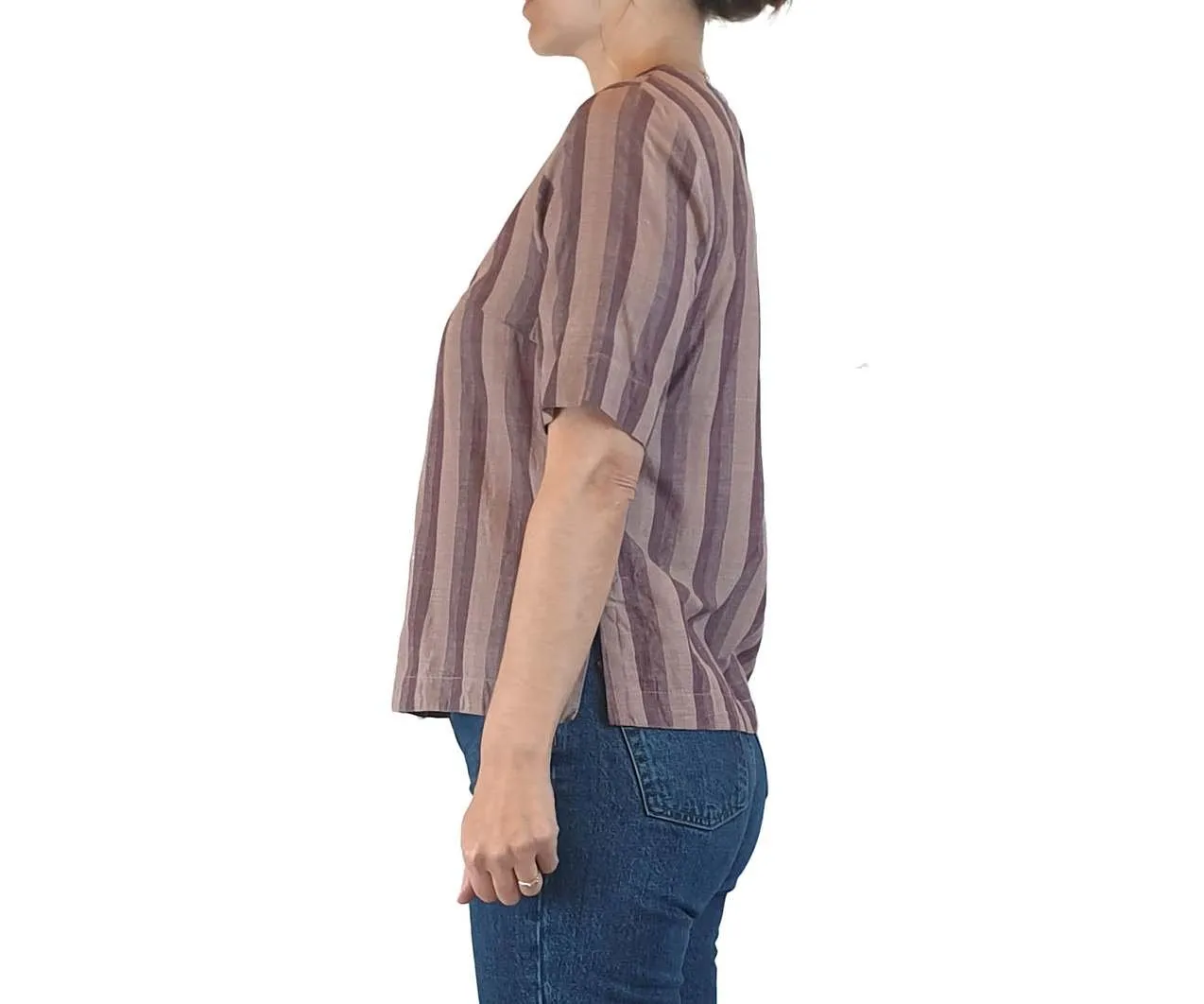 Nancybird preloved Purple striped cotton top size XS (best fits size 8)