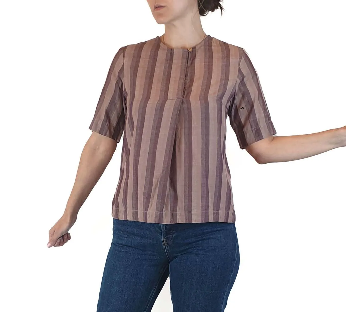 Nancybird preloved Purple striped cotton top size XS (best fits size 8)