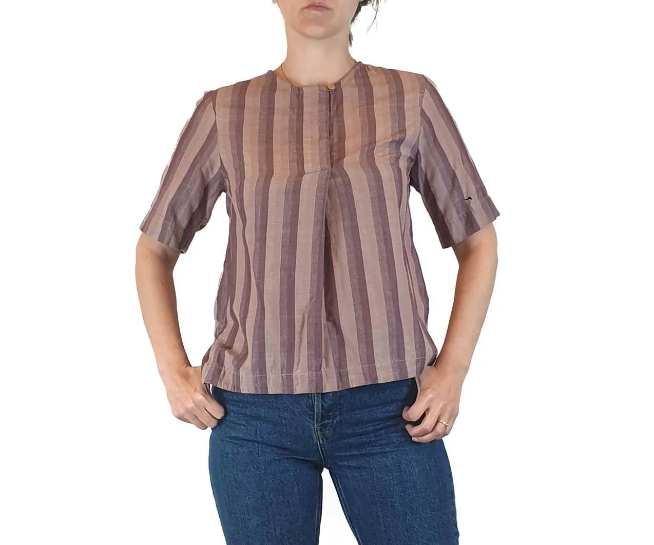 Nancybird preloved Purple striped cotton top size XS (best fits size 8)
