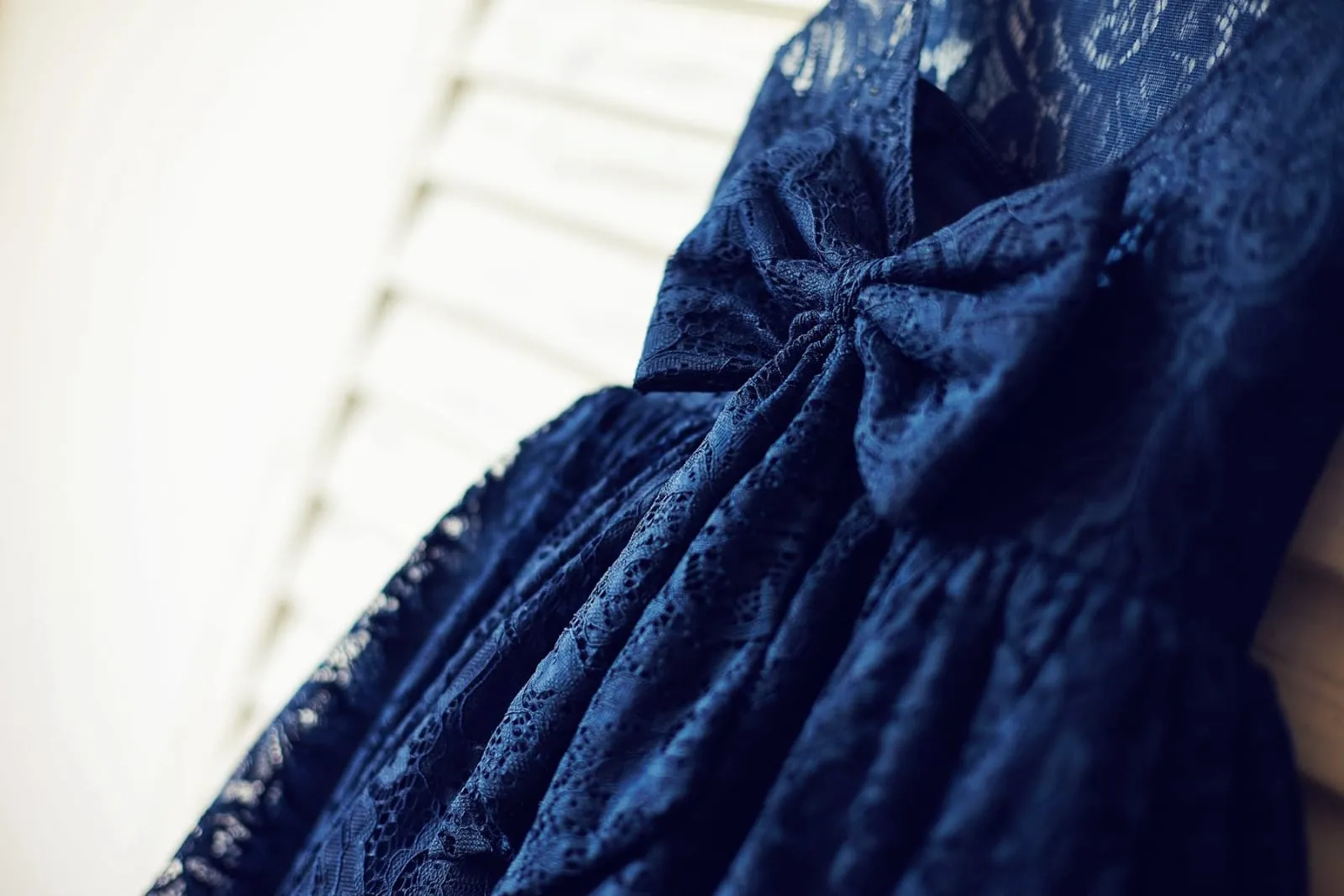 Navy Blue Lace V Back Flower Girl Dress, Big Bow