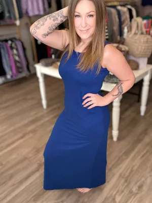 Navy Scoop Neck Maxi Dress