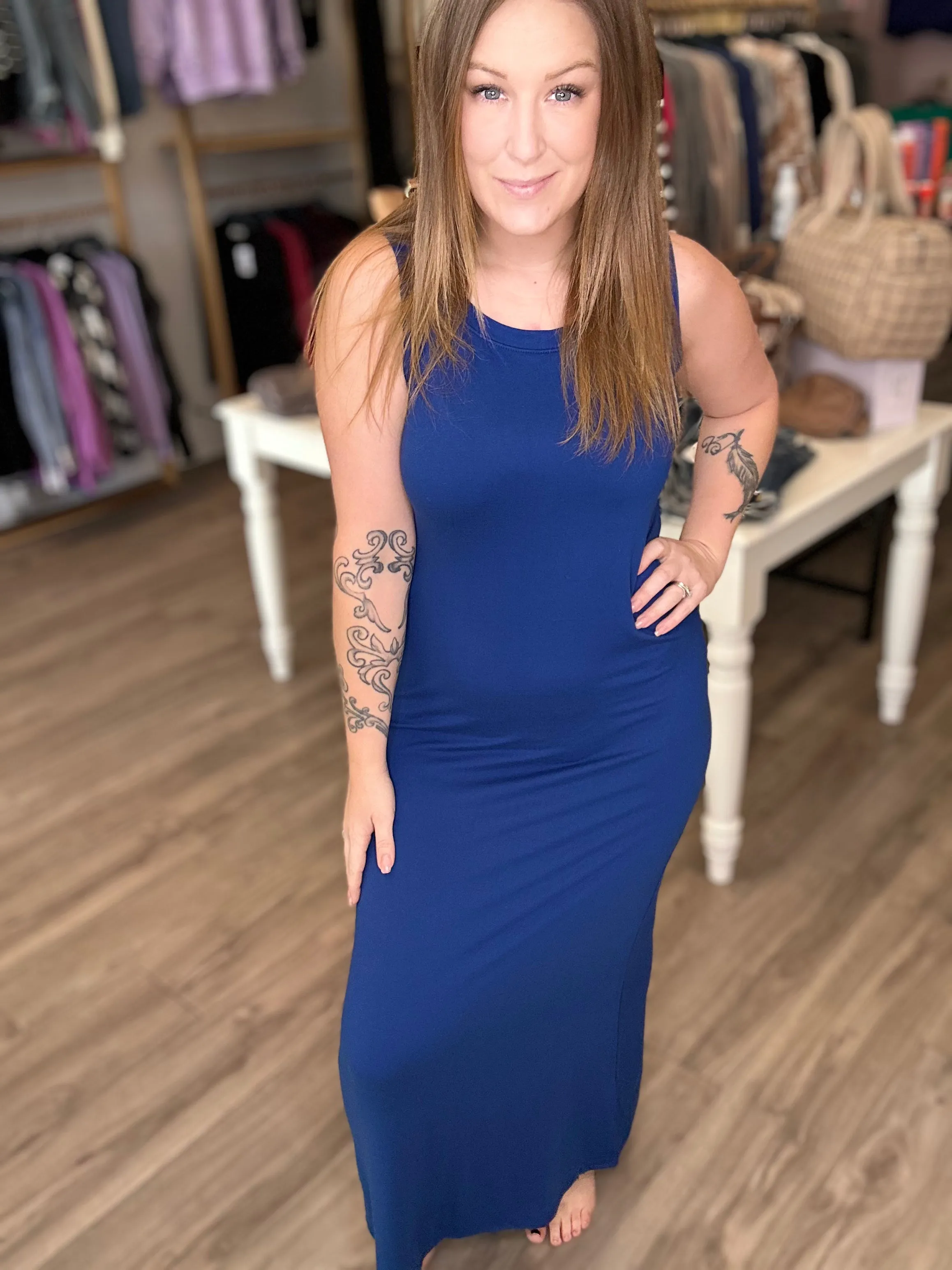 Navy Scoop Neck Maxi Dress