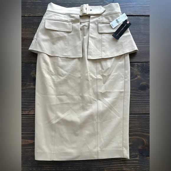New York and Company, belted overlay, pencil skirts taupe size 4 NWT