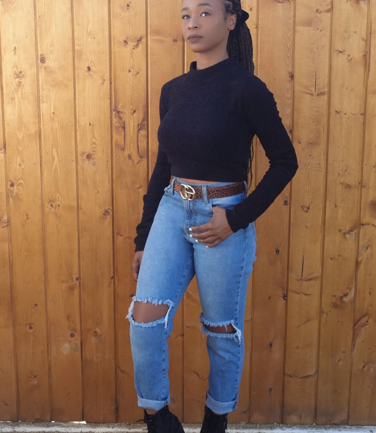 Norah Fuzzy Mock Neck Top(Black)