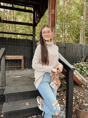 Oatmeal Long Sleeve Turtle Neck Top
