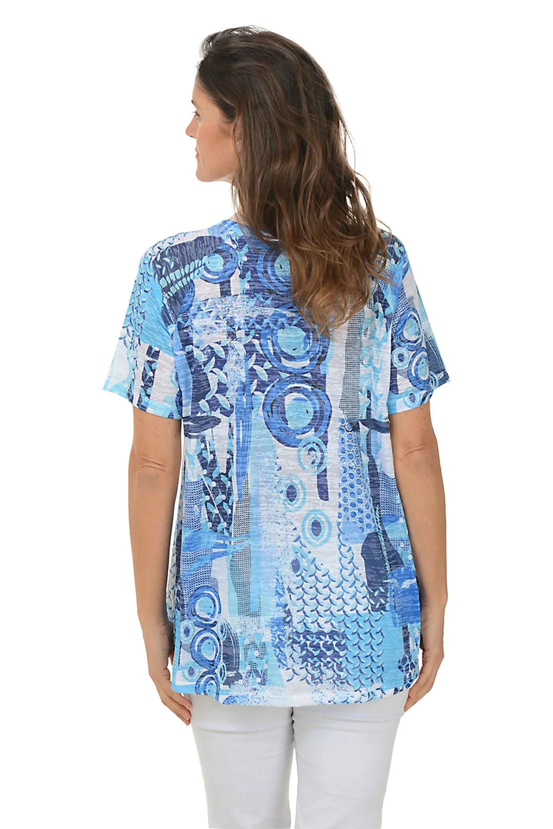 Ocean Blue Short Sleeve Burnout Knit Top