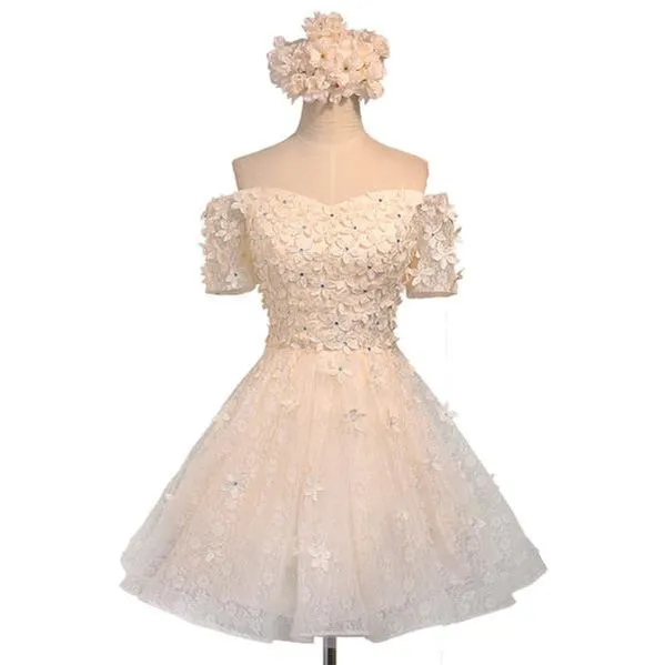 Off Shoulder Lace Beaded Homecoming Prom Dresses, Affordable Short Party Prom Dresses, Perfect Homecoming Dresses, CM277