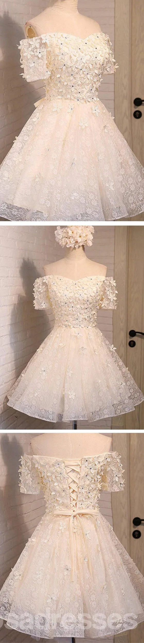 Off Shoulder Lace Beaded Homecoming Prom Dresses, Affordable Short Party Prom Dresses, Perfect Homecoming Dresses, CM277