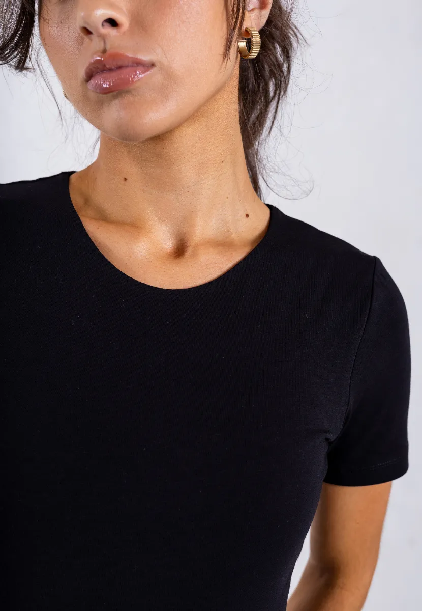 Organic Cotton Crew Bodysuit, Black