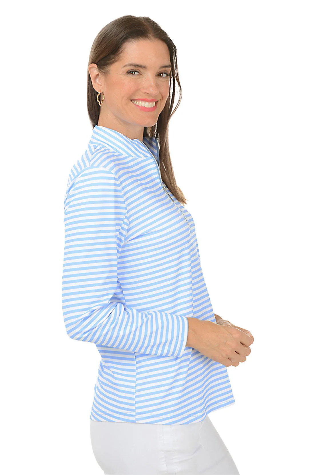 Periwinkle Striped Mock Neck UPF50  Top