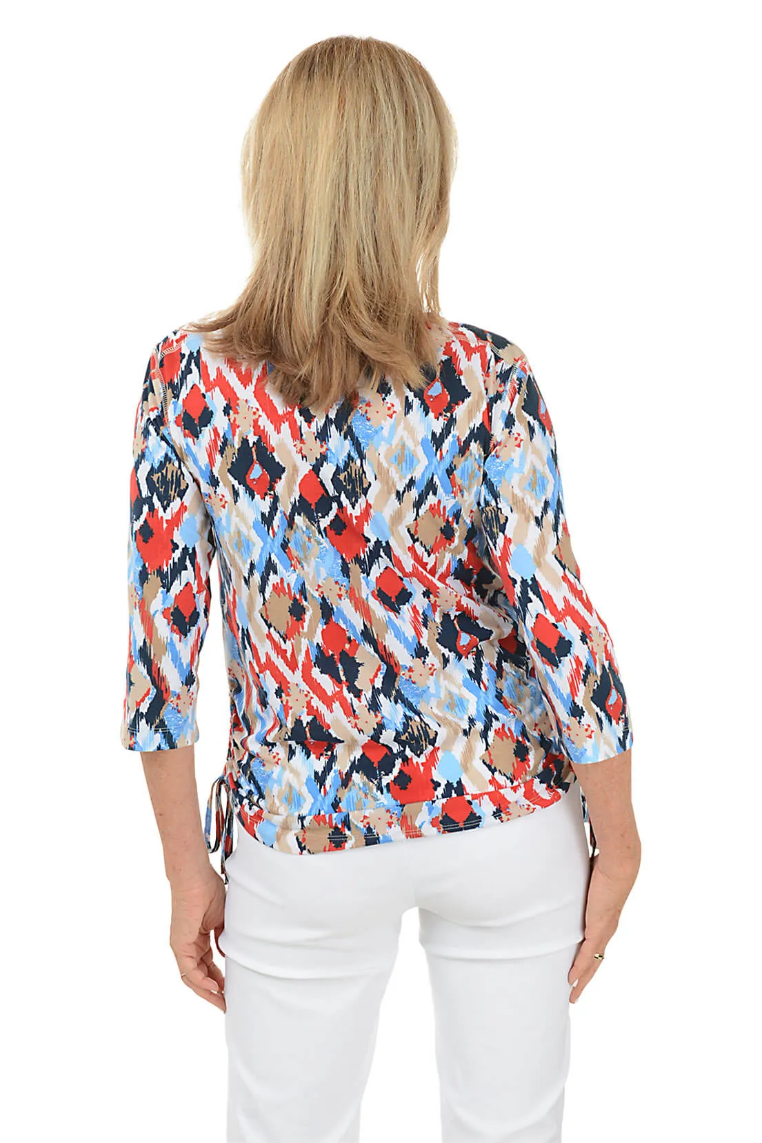 Petite Red Alert Ikat Side Shirred Top