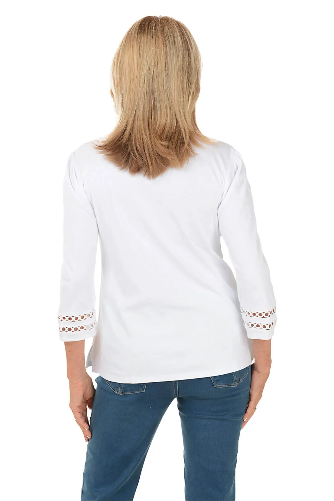 Petite Ringed Crochet Trim Knit Top