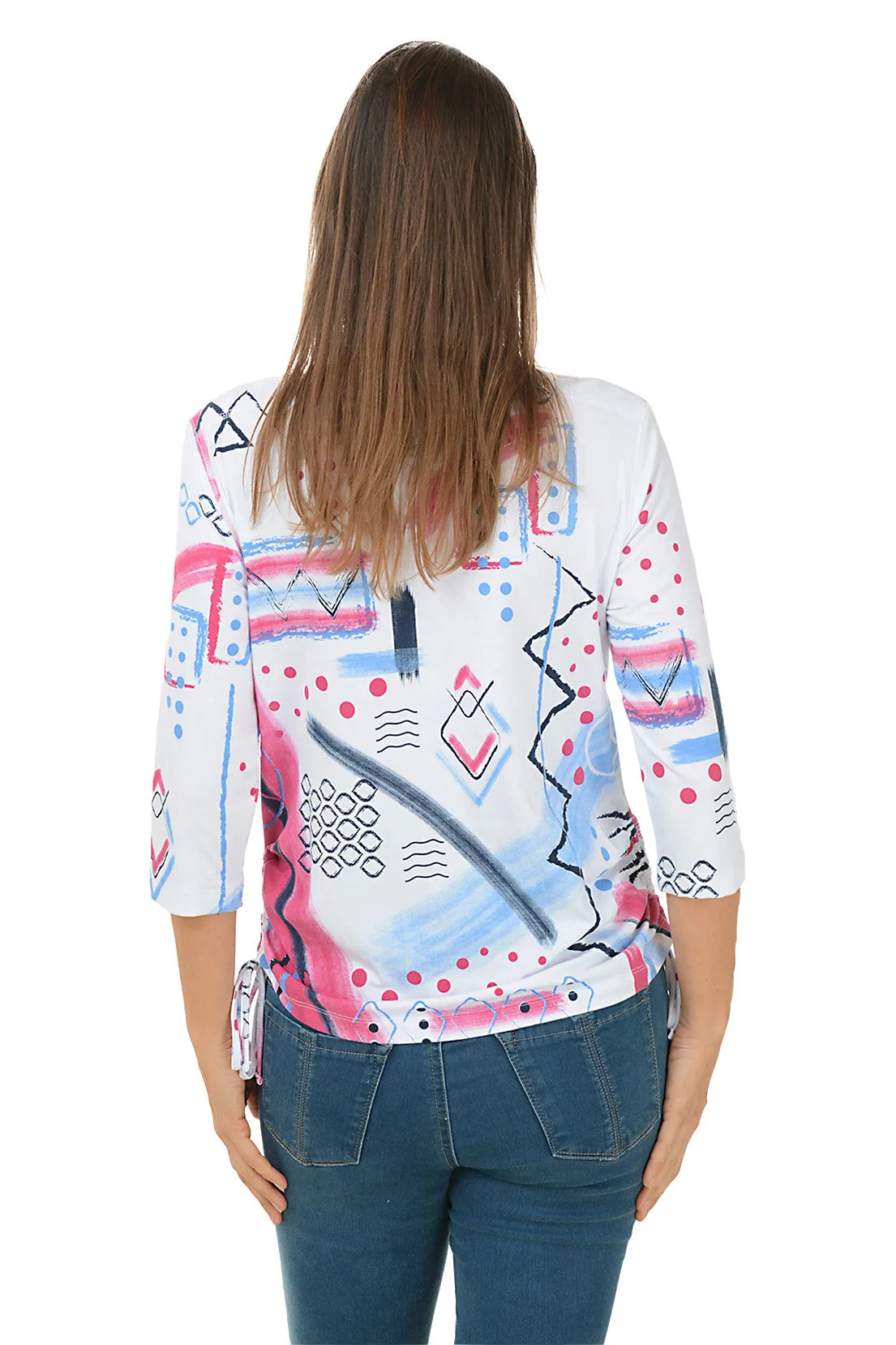 Pink Abstract Diamonds Side Shirred Top