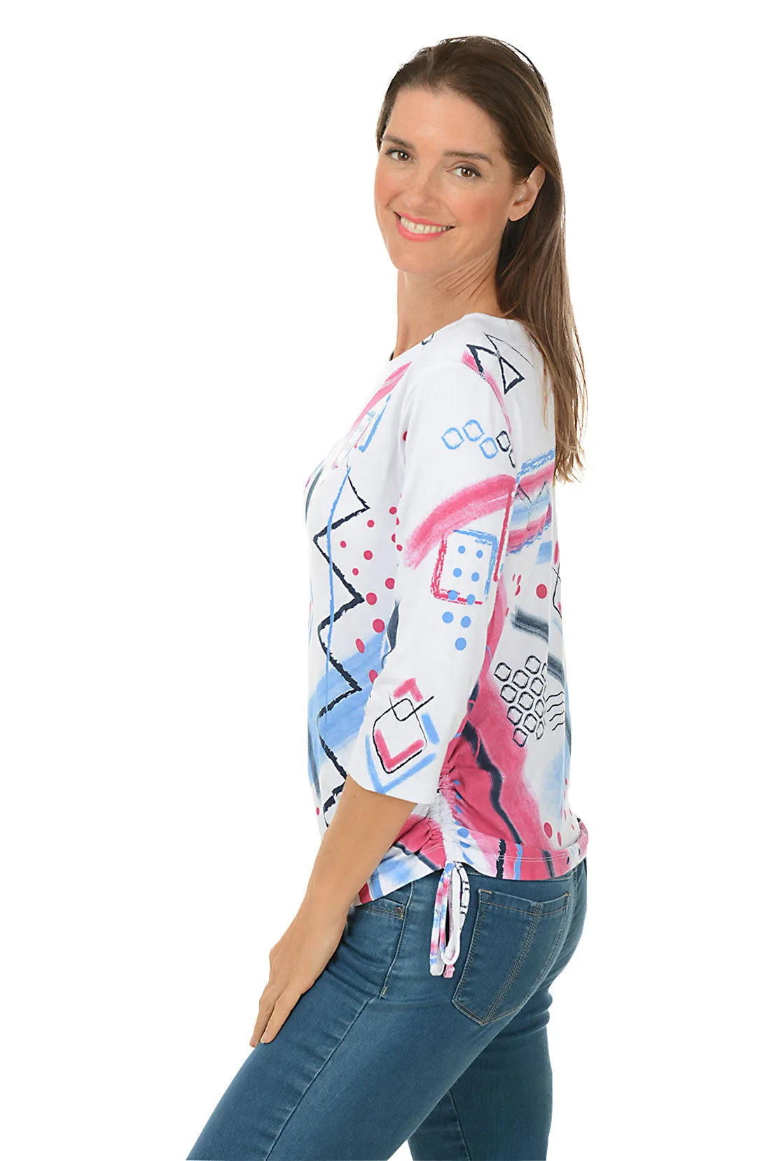 Pink Abstract Diamonds Side Shirred Top
