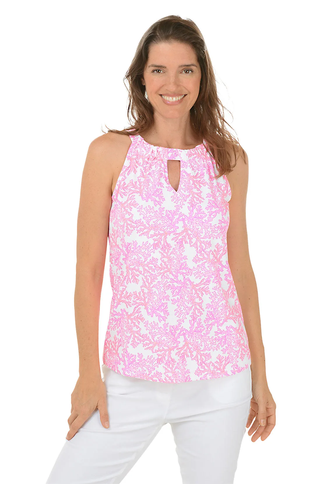 Pink Coral UPF50  Keyhole Sleeveless Top