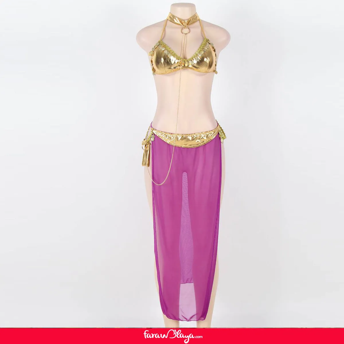 Plus Golden Tops And Purple Dress Lingerie With Neck Ring