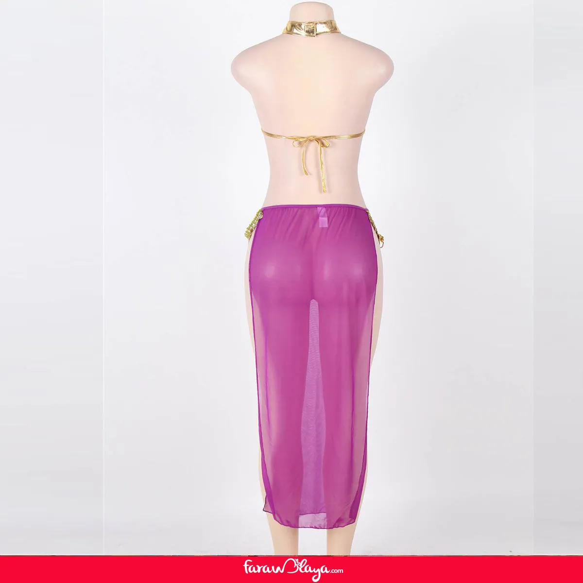 Plus Golden Tops And Purple Dress Lingerie With Neck Ring