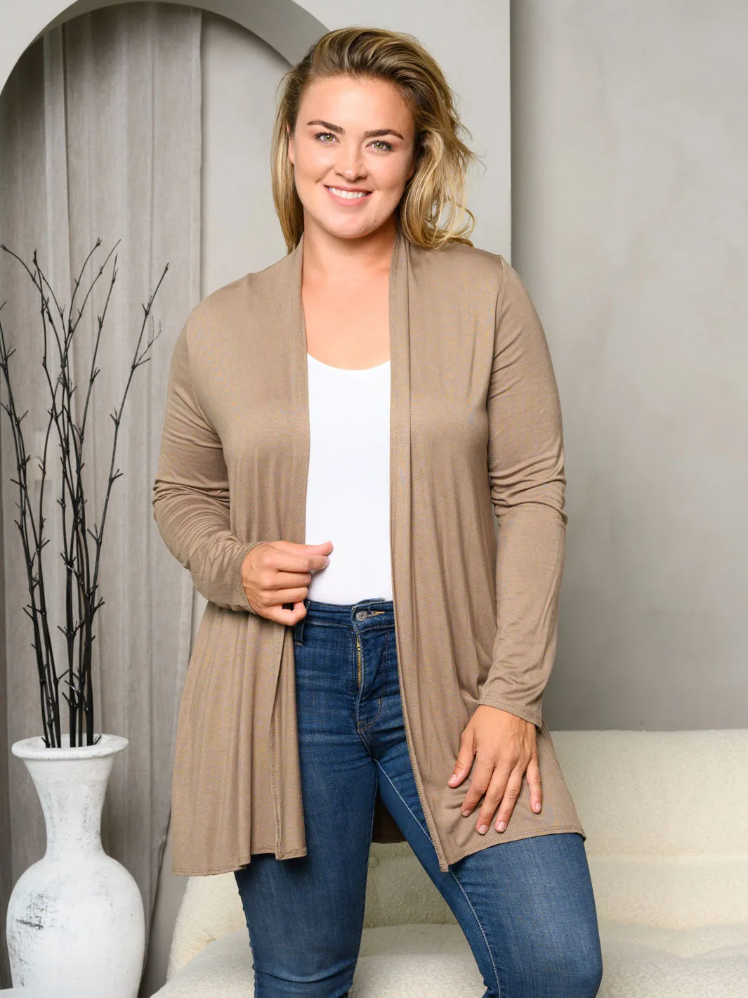 PLUS SIZE LONG SLEEVE OPEN CARDIGAN