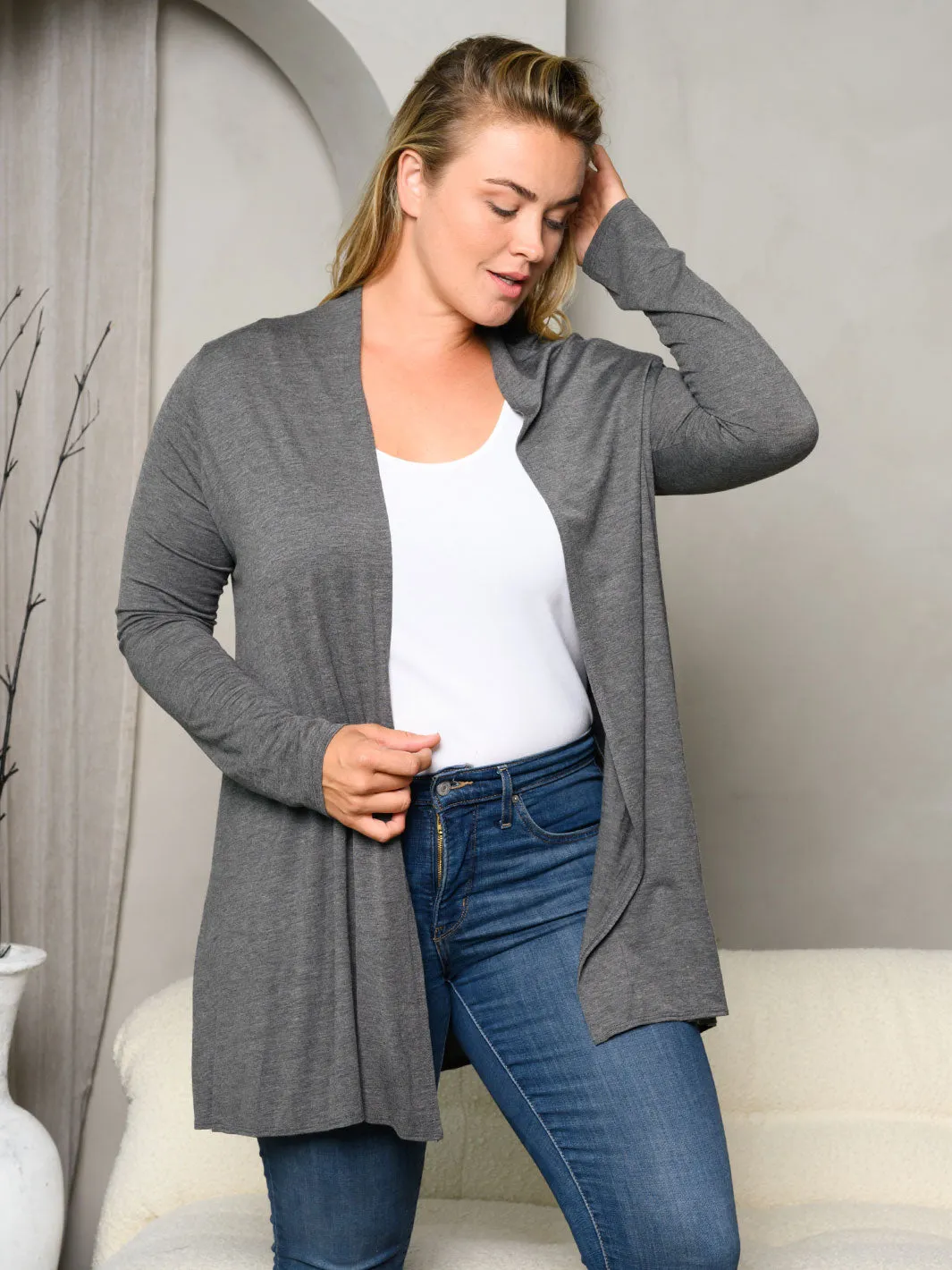 PLUS SIZE LONG SLEEVE OPEN CARDIGAN