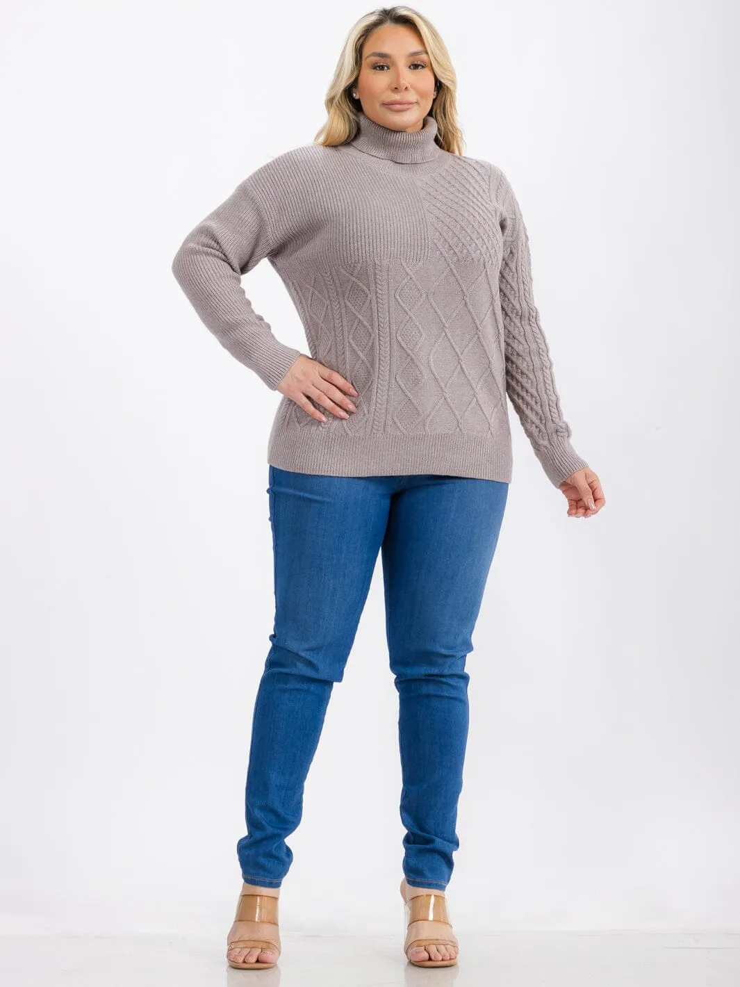 PLUS SIZE LONG SLEEVE TURTLE NECK DETAILED PULLOVER SWEATER
