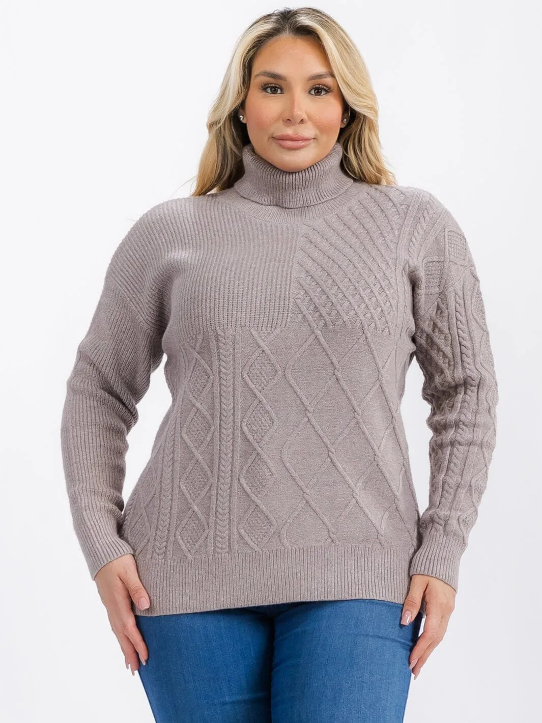 PLUS SIZE LONG SLEEVE TURTLE NECK DETAILED PULLOVER SWEATER