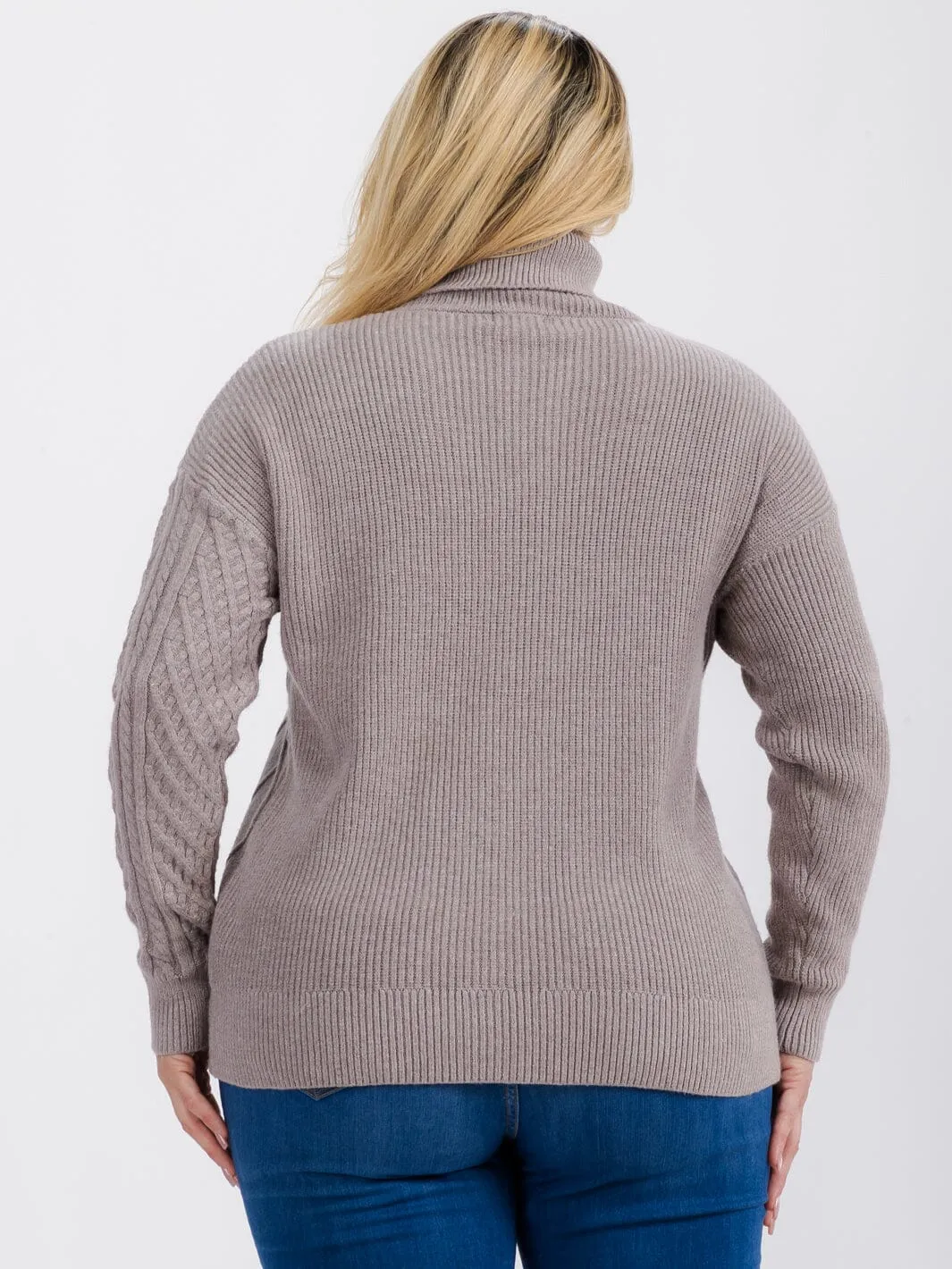 PLUS SIZE LONG SLEEVE TURTLE NECK DETAILED PULLOVER SWEATER