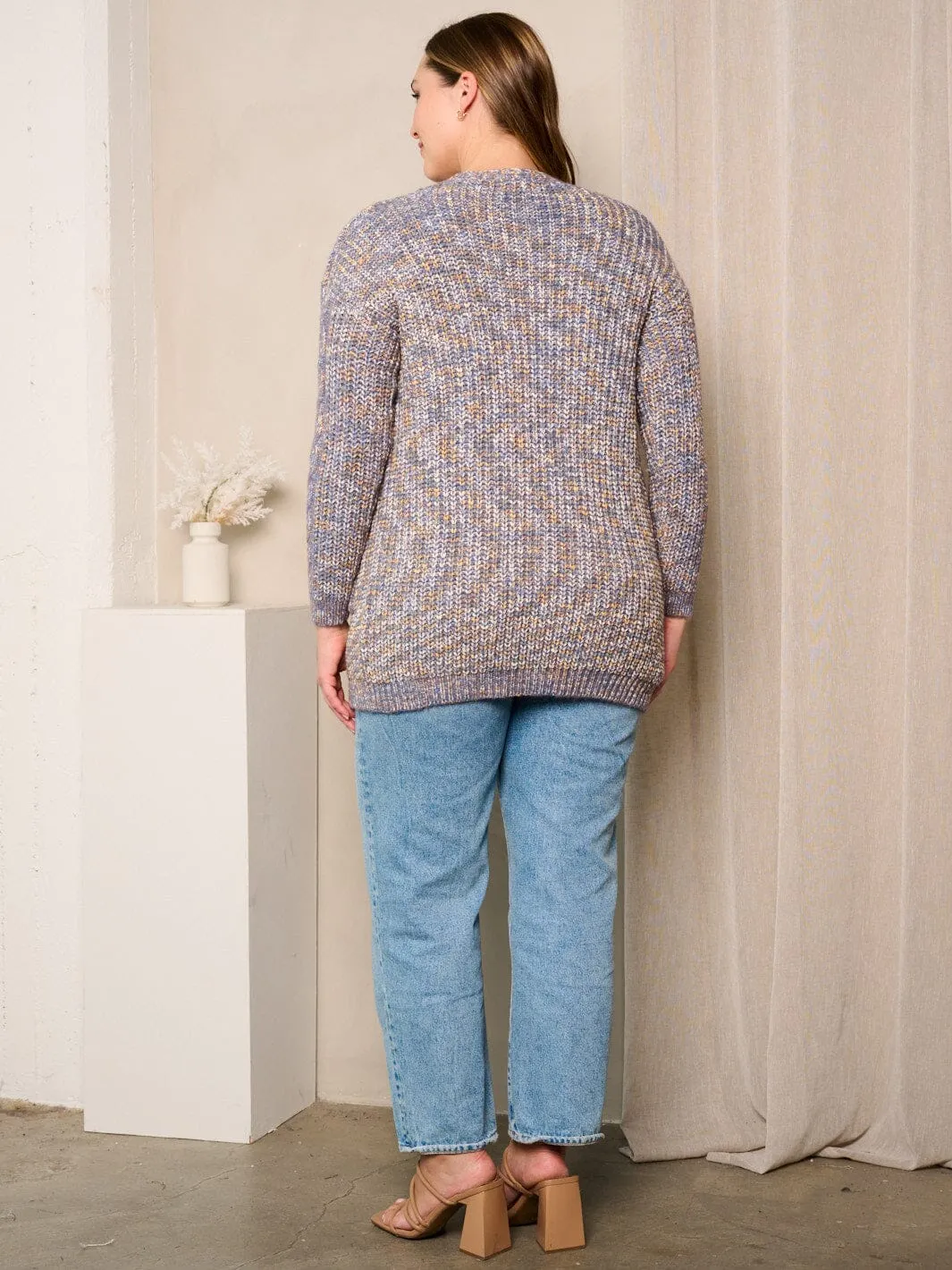 PLUS SIZE LONG SLEEVES OPEN FRONT POCKETS CARDIGAN