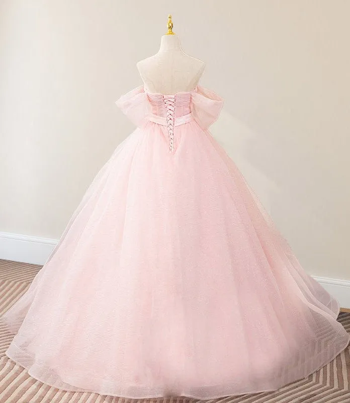 Princess Pink Tulle Sweetheart  Ball Gown with Belt