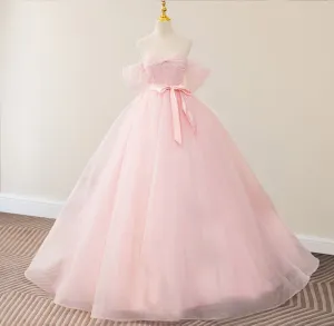 Princess Pink Tulle Sweetheart  Ball Gown with Belt