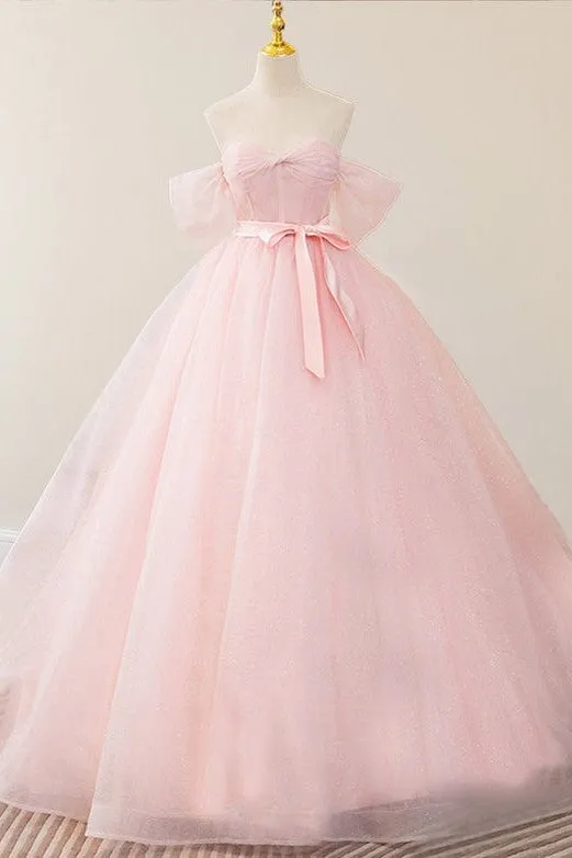 Princess Pink Tulle Sweetheart  Ball Gown with Belt