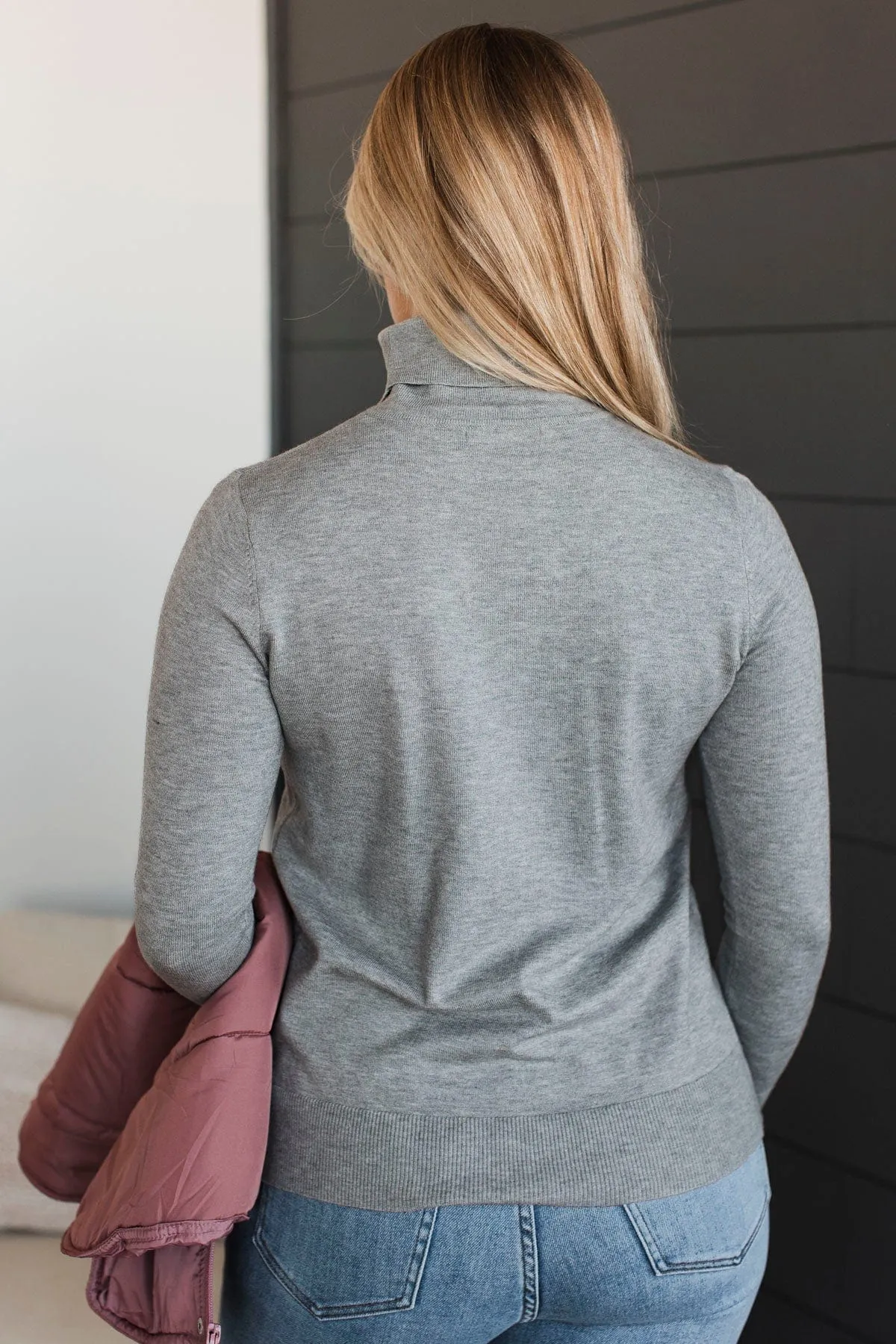 Quiet Feelings Turtle Neck Sweater- Heather Grey