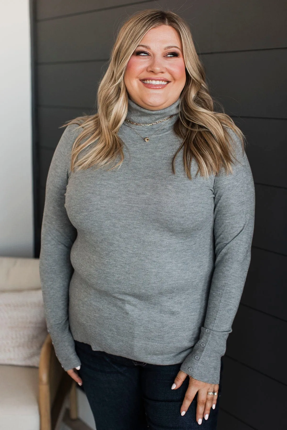 Quiet Feelings Turtle Neck Sweater- Heather Grey