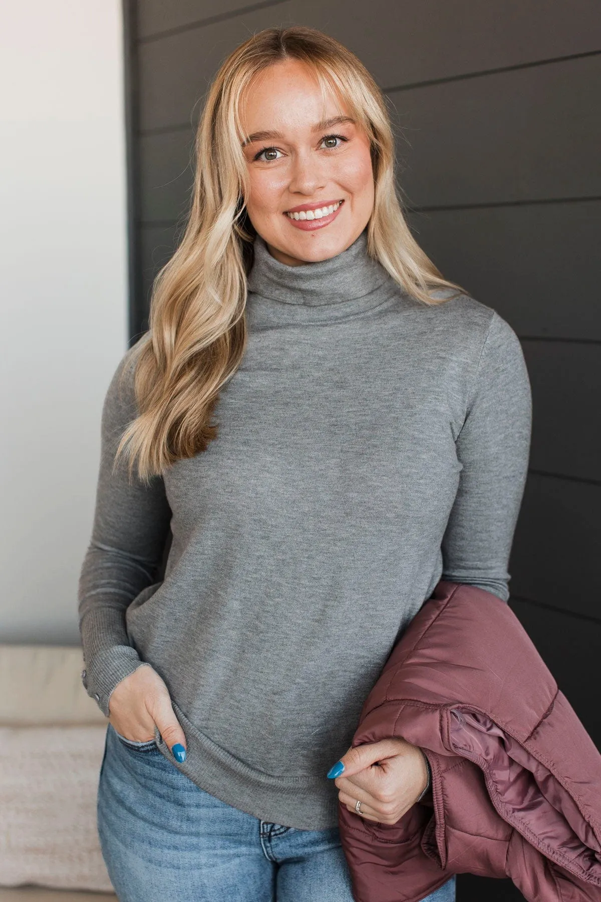 Quiet Feelings Turtle Neck Sweater- Heather Grey