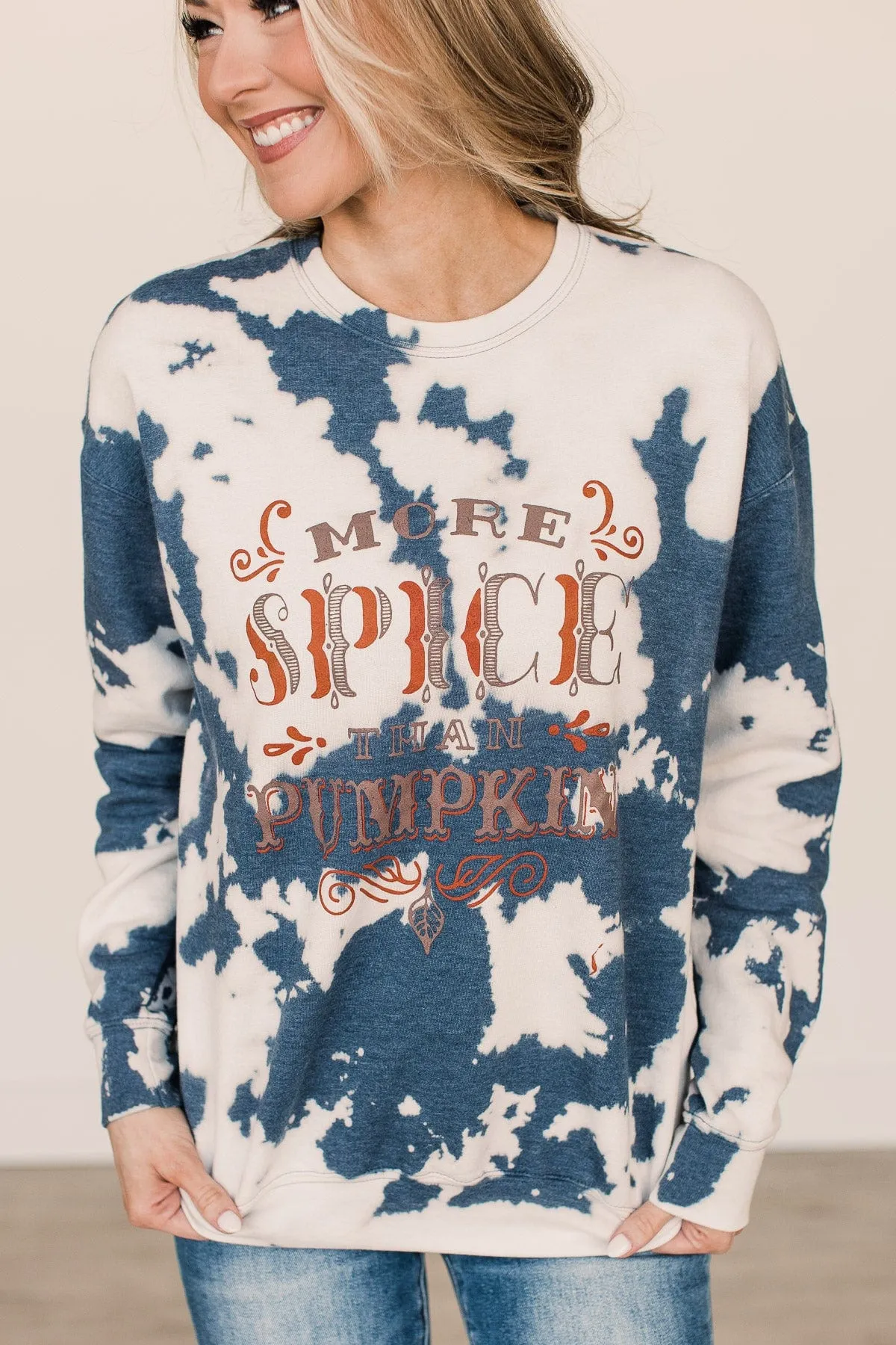 "More Spice Than Pumpkin" Bleached Crew Neck- Navy