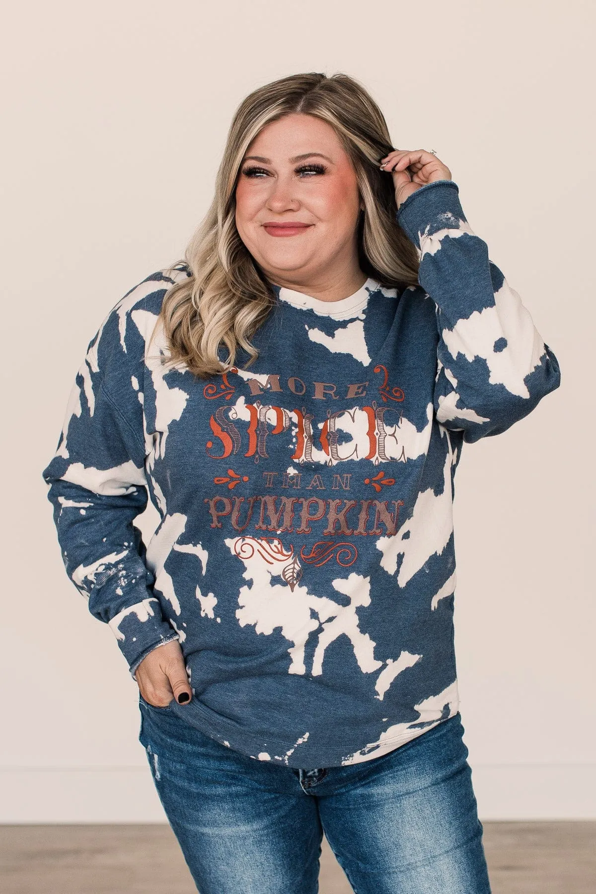 "More Spice Than Pumpkin" Bleached Crew Neck- Navy