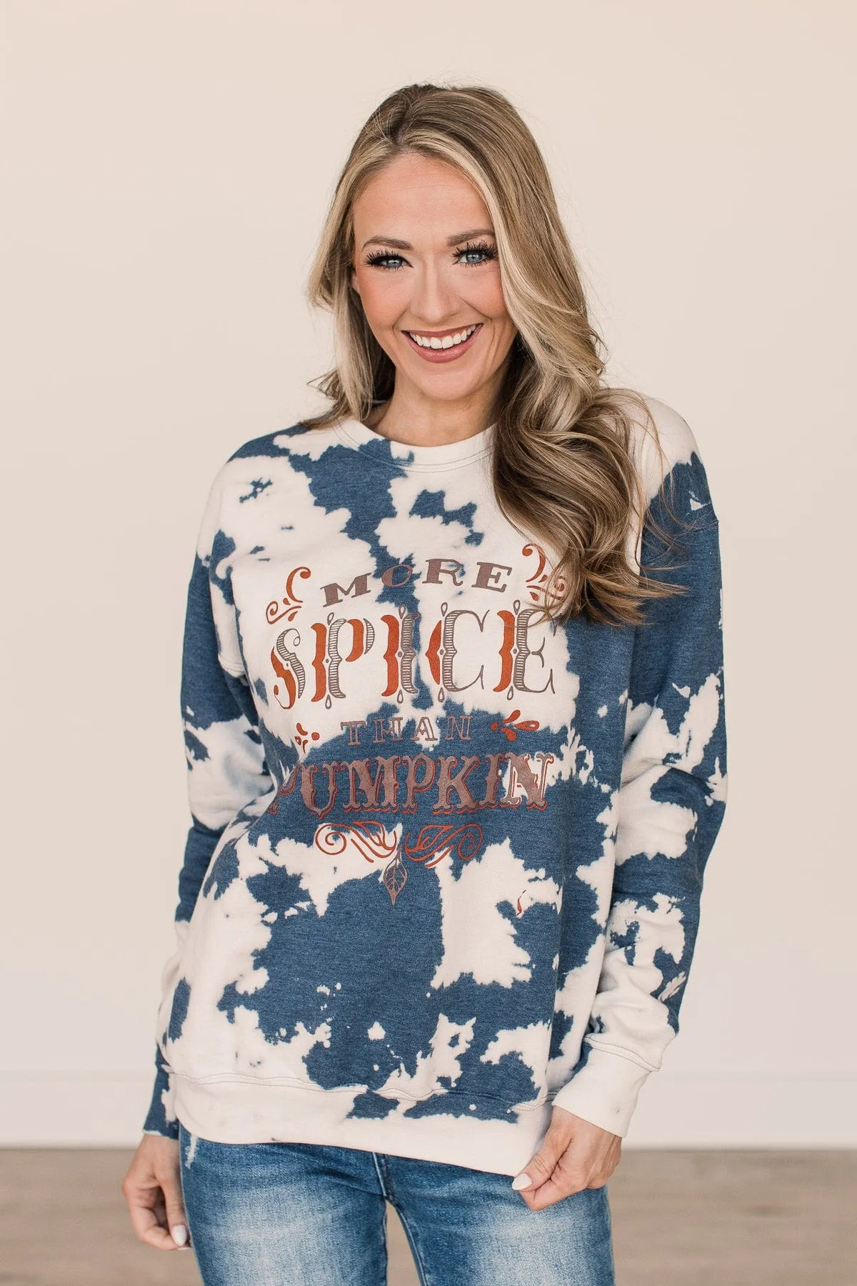 "More Spice Than Pumpkin" Bleached Crew Neck- Navy