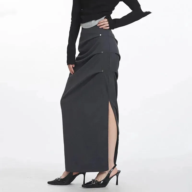 Retro  Design Casual Temperament Side Slit long Pencil Skirt for work
