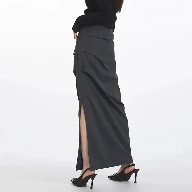Retro  Design Casual Temperament Side Slit long Pencil Skirt for work