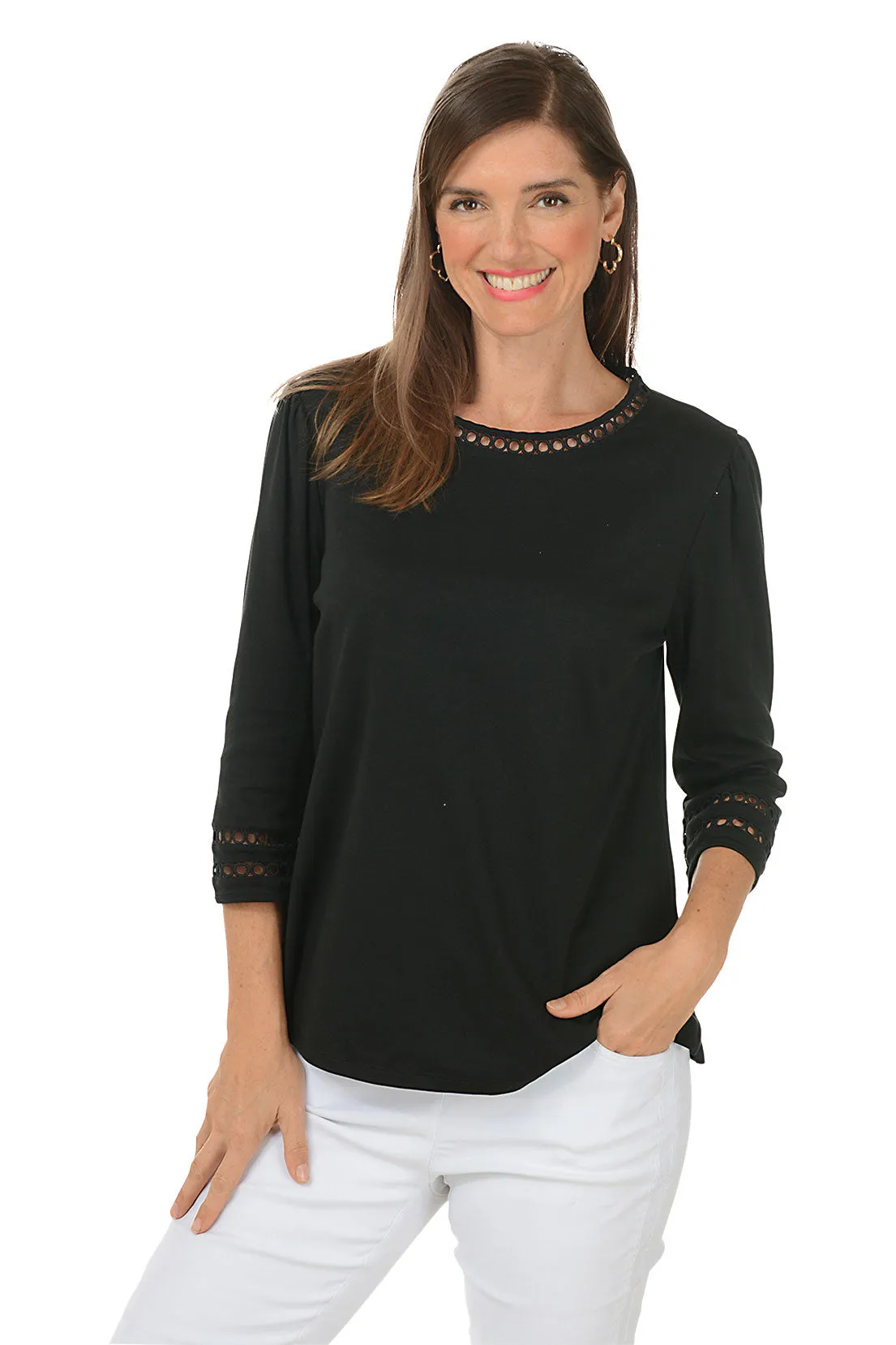 Ringed Crochet Trim Knit Top