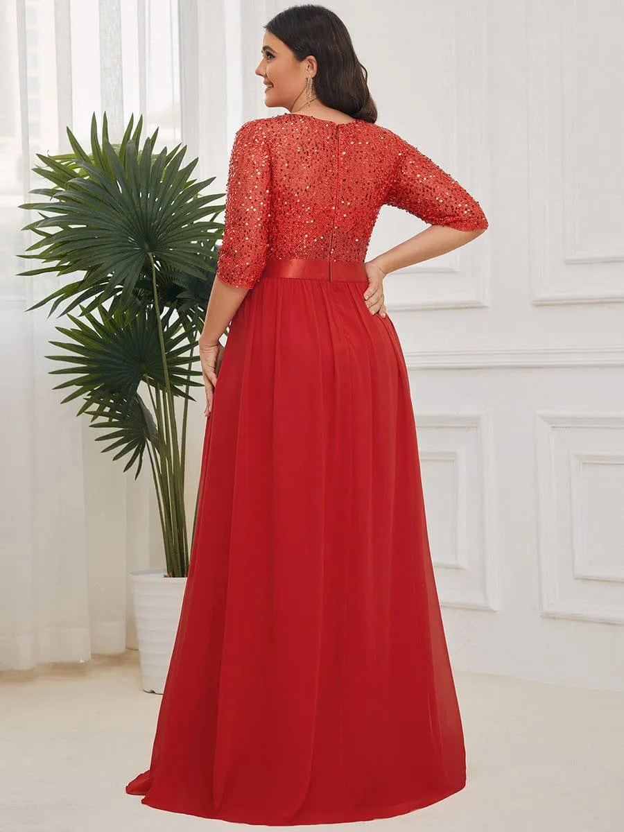Robe de soirée Chic à encolure ronde et à manches 3/4 sequins