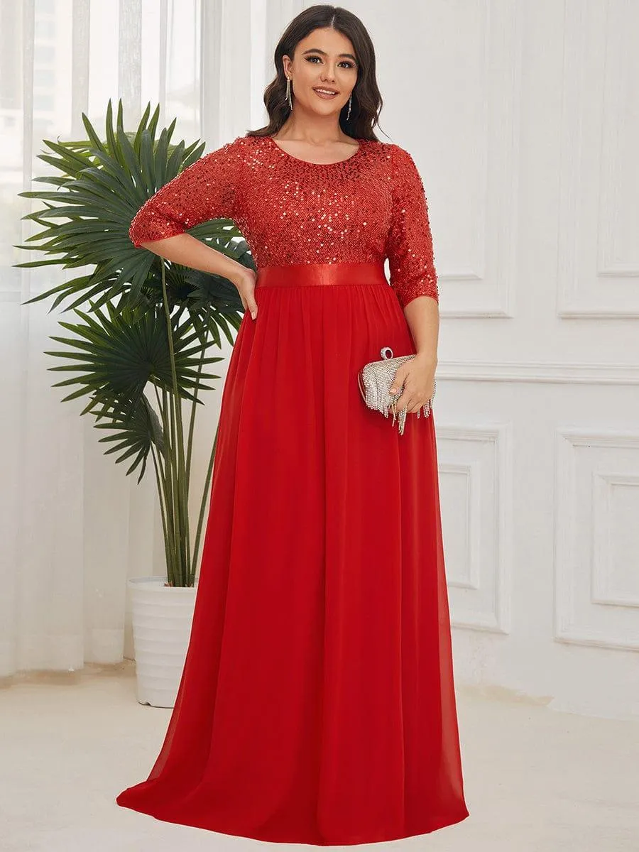 Robe de soirée Chic à encolure ronde et à manches 3/4 sequins