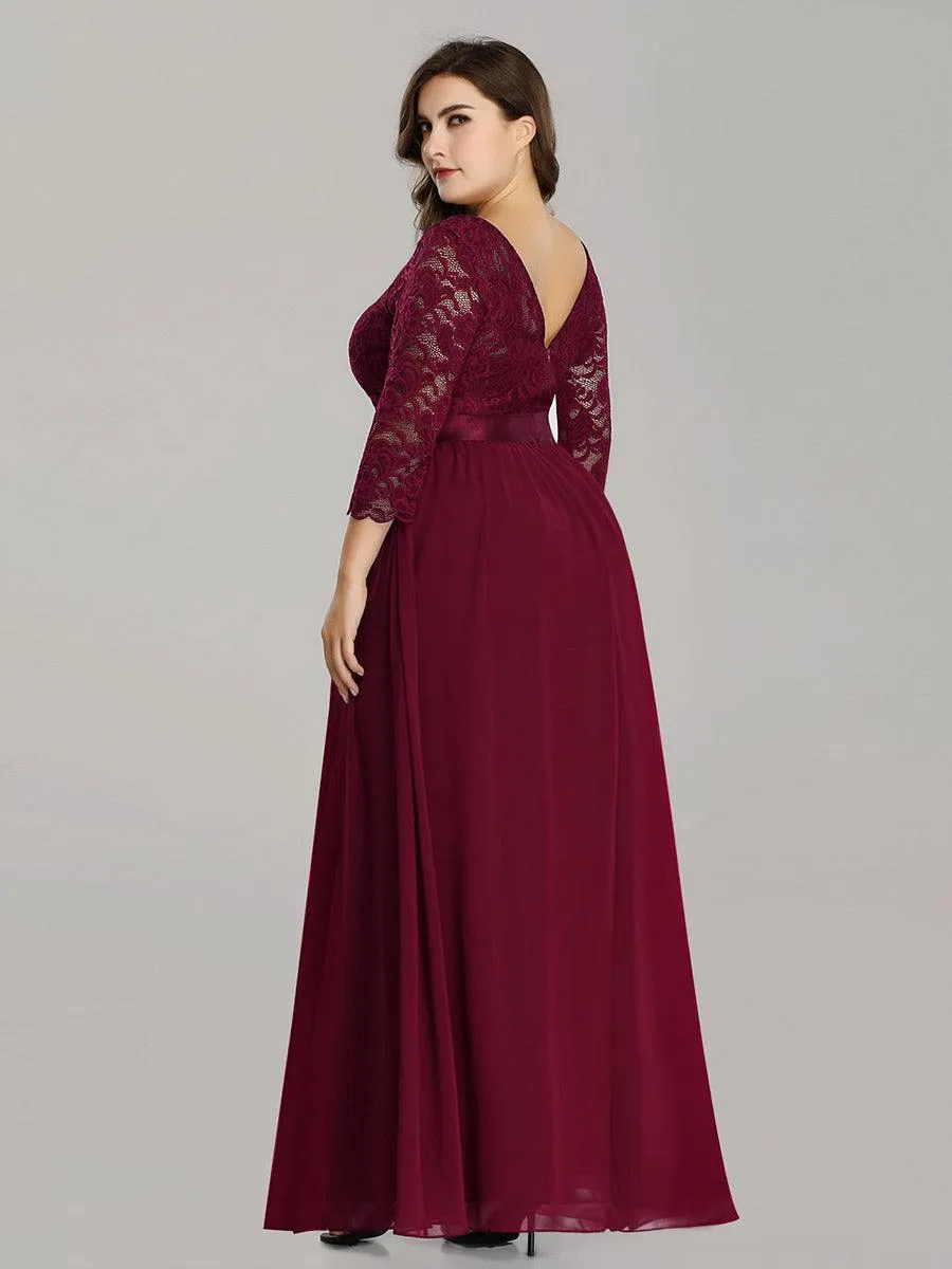Robe de soirée en dentelle transparente au sol avec demi-manches