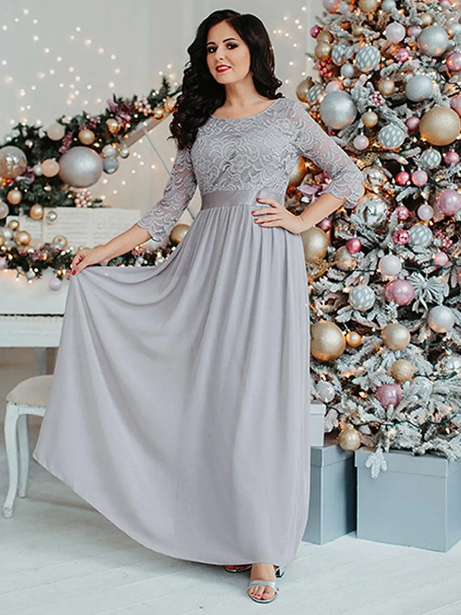 Robe de soirée en dentelle transparente au sol avec demi-manches