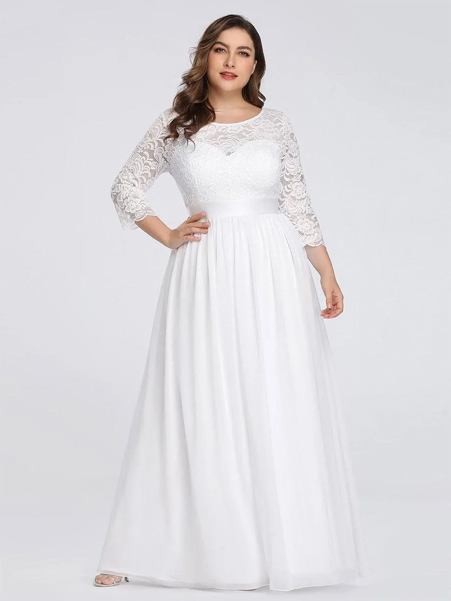 Robe de soirée en dentelle transparente au sol avec demi-manches
