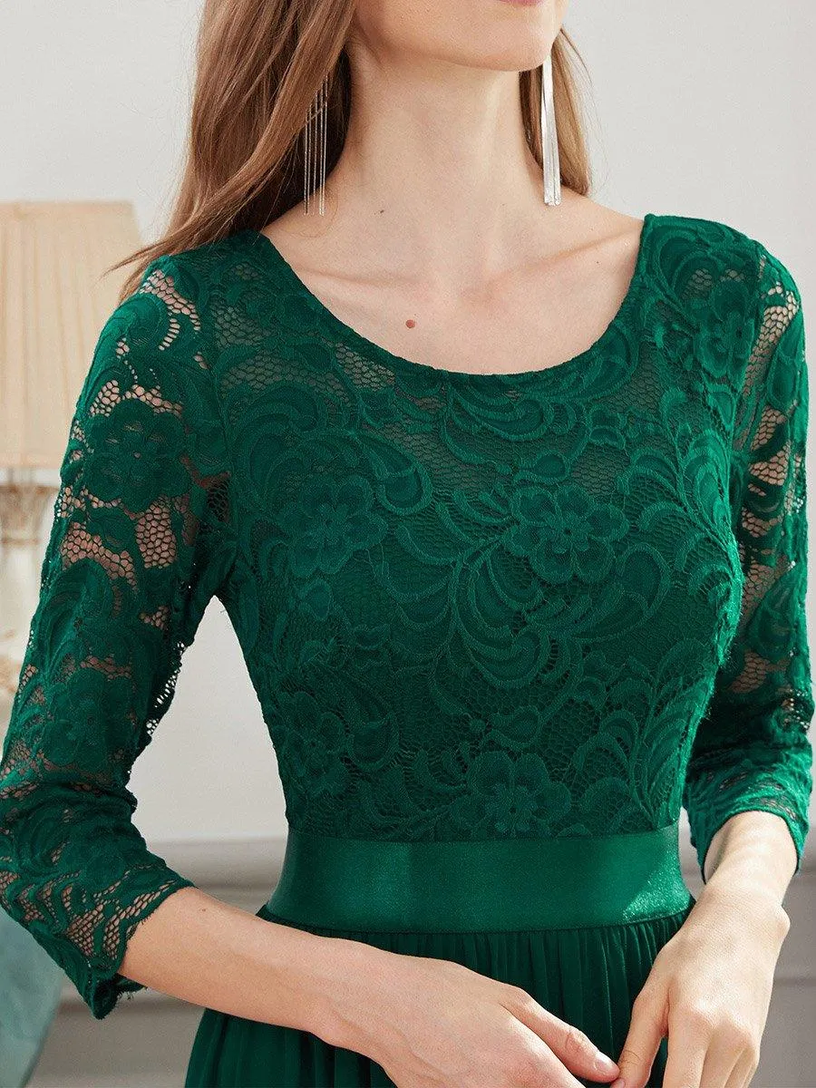 Robe de soirée en dentelle transparente au sol avec demi-manches