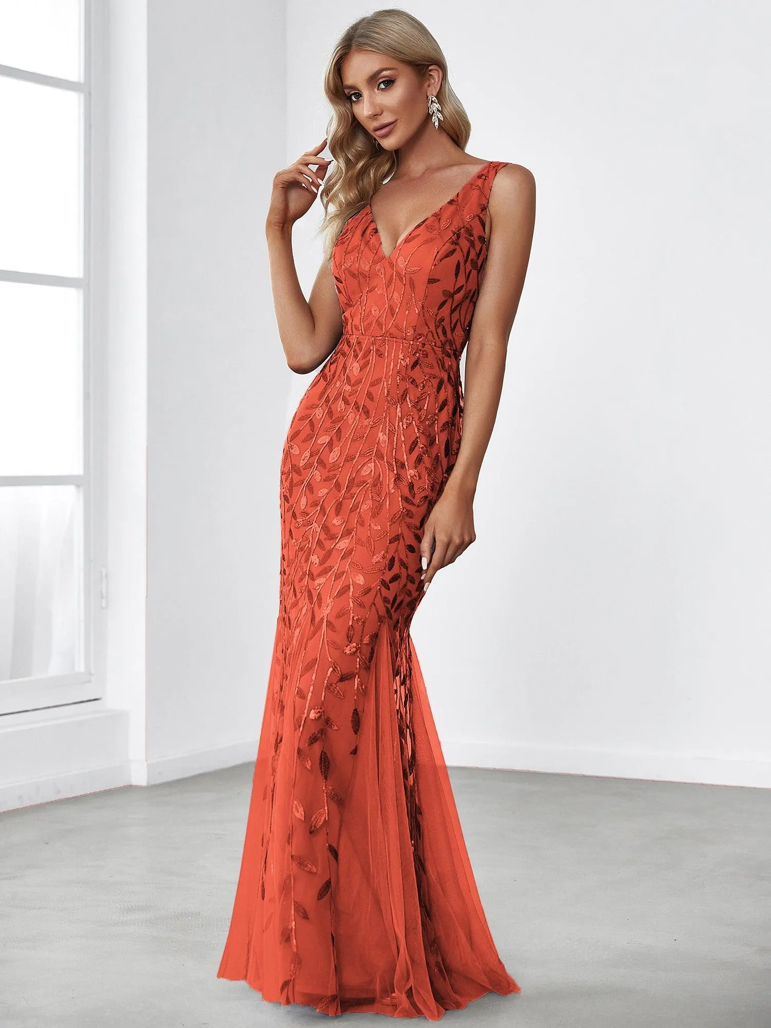 Robe de soirée Sexy Longue belle à double col en V pour femmes