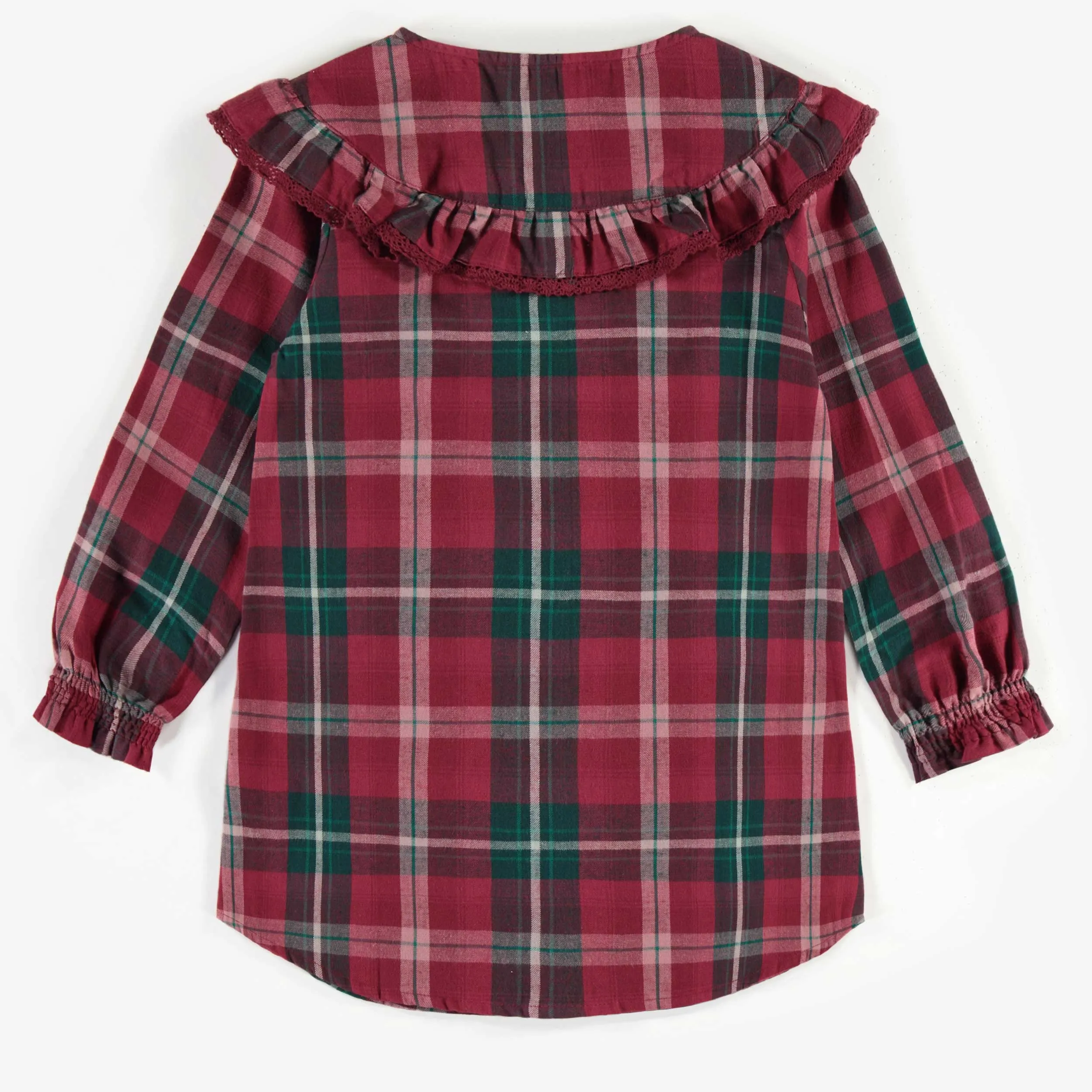 Robe rouge et verte à carreaux en coton, enfant || Red and green checkered dress in cotton, child