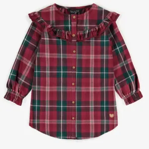 Robe rouge et verte à carreaux en coton, enfant || Red and green checkered dress in cotton, child