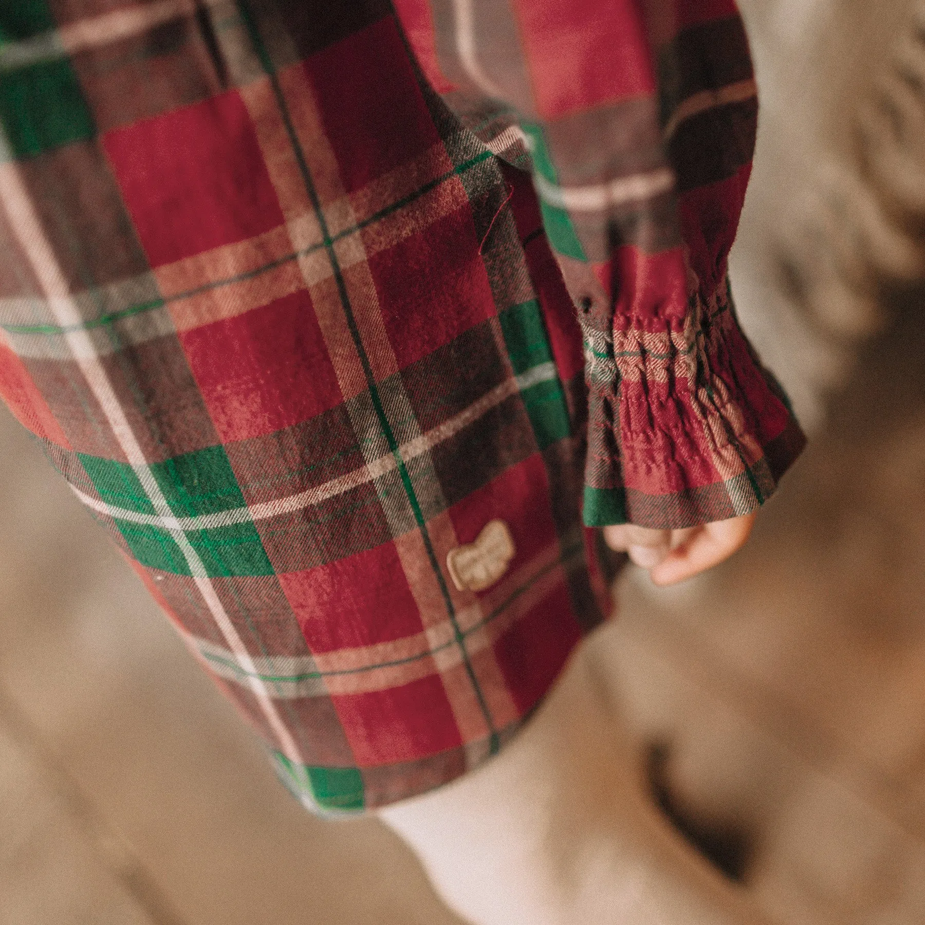 Robe rouge et verte à carreaux en coton, enfant || Red and green checkered dress in cotton, child
