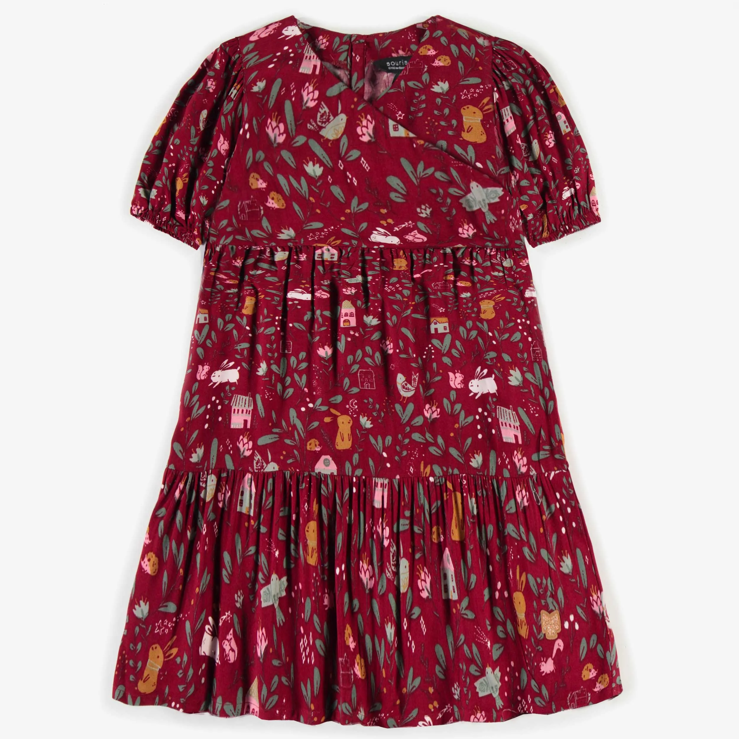 Robe rouge à motifs en viscose, enfant  || Red patterned dress in viscose, child